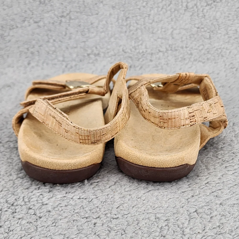Vionic Farra Tan Cork Sandals Sz 8 Gold Details Ankle Strap Comfort Boho - Picture 4 of 11